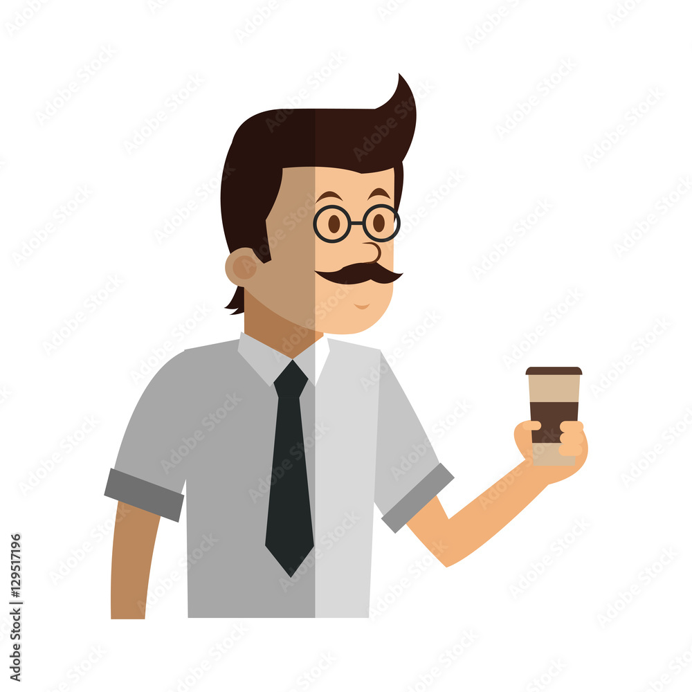 Man cartoon with coffee icon. Drink breakfast beverage and restaurant theme. Isolated design. Vector illustration