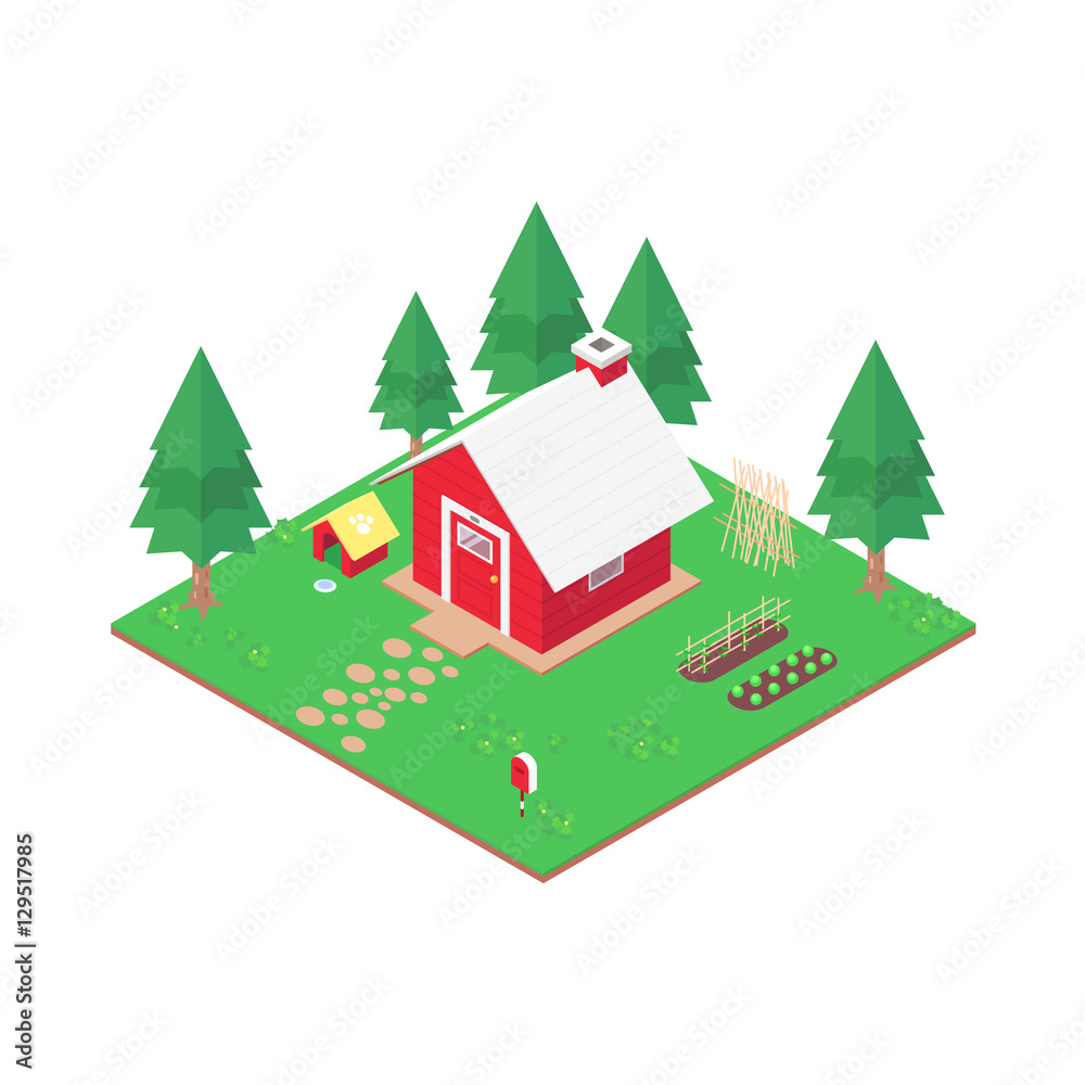 isometric red home, vector