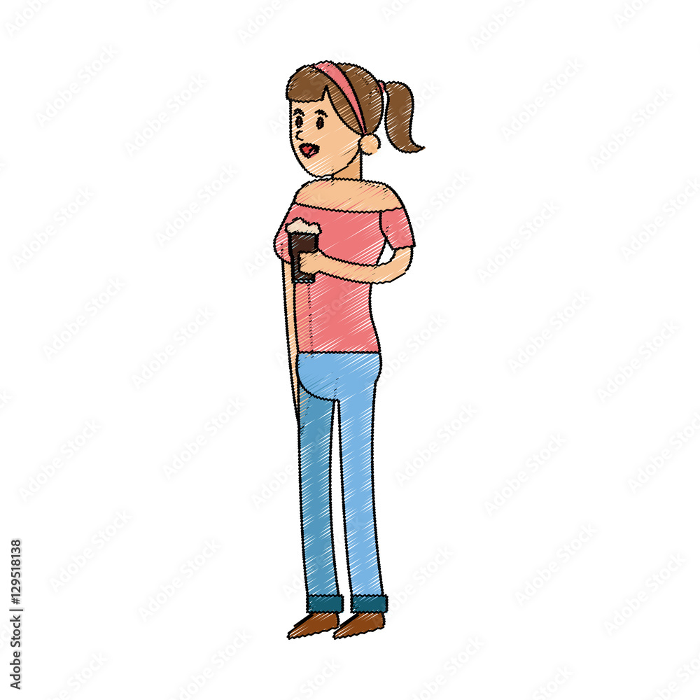 Girl cartoon with coffee icon. Drink breakfast beverage and restaurant theme. Isolated design. Vector illustration