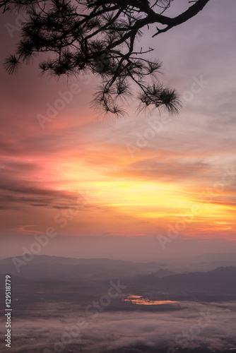 Mountain with mist at sunrise, Phu Kradueng national park ,Loei Thailand. © keangs