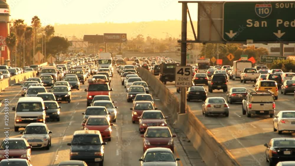 Los Angeles Freeway Traffic Jam Sunset