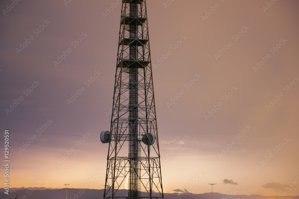Radio tower in Queensland during a lightning storm.