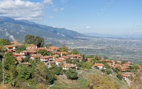 Top view on village on mountain slope. Paralia Panteleimonos, Pieria, Greece.
 photo