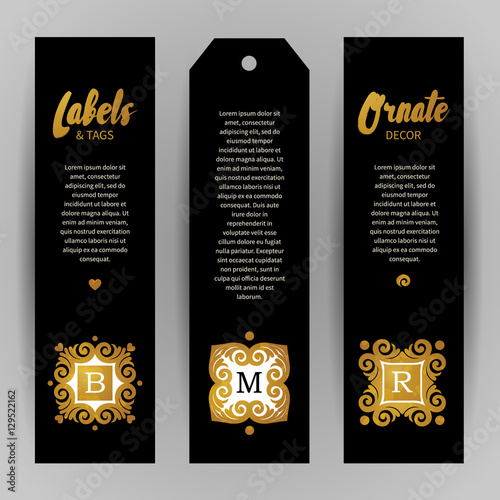 Vector set of golden luxury labels.