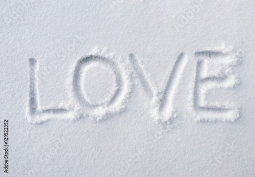 word "LOVE" in the fresh snow