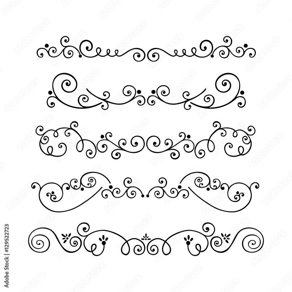 Collection of swirl hand drawn text dividers vector. Decorative line border or flourish isolated on white background.