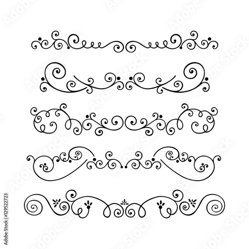 Collection of swirl hand drawn text dividers vector. Decorative line border or flourish isolated on white background.