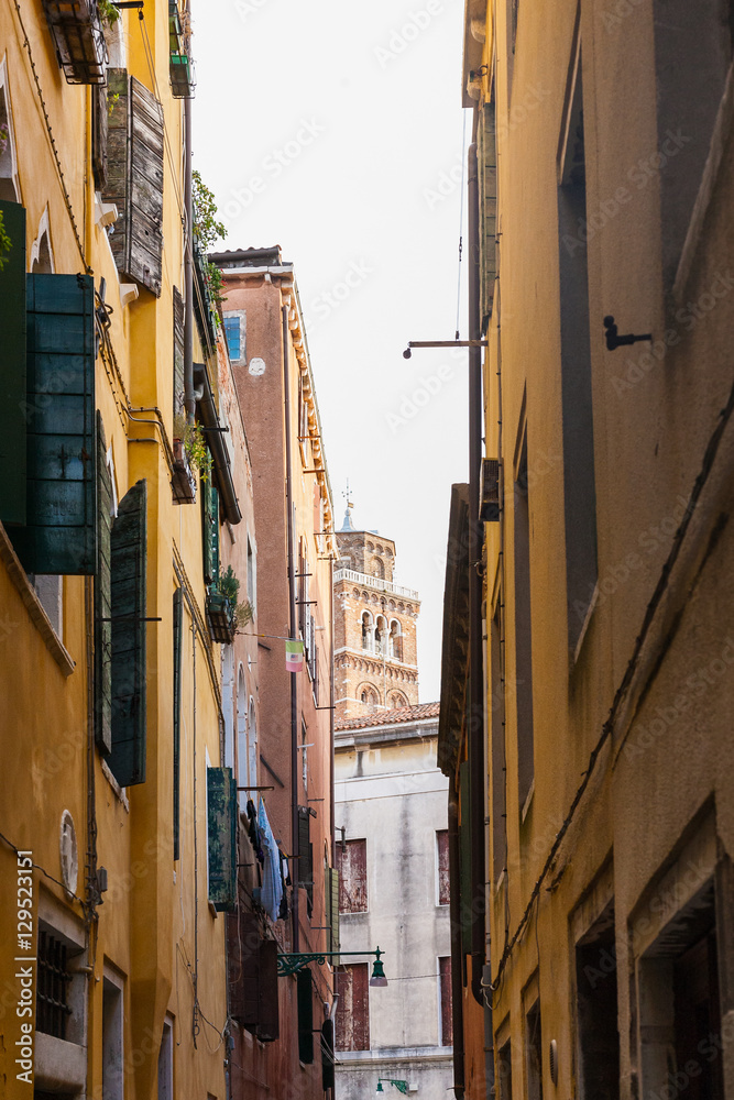 narrow street in central district of Venice city
