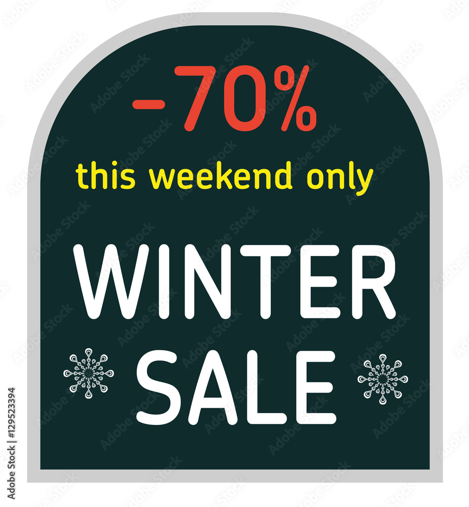 Chalk Board with labels - Winter sale, 70% discount and just this week - on a white background. isolated vector. Flat style illustration. Winter fair.