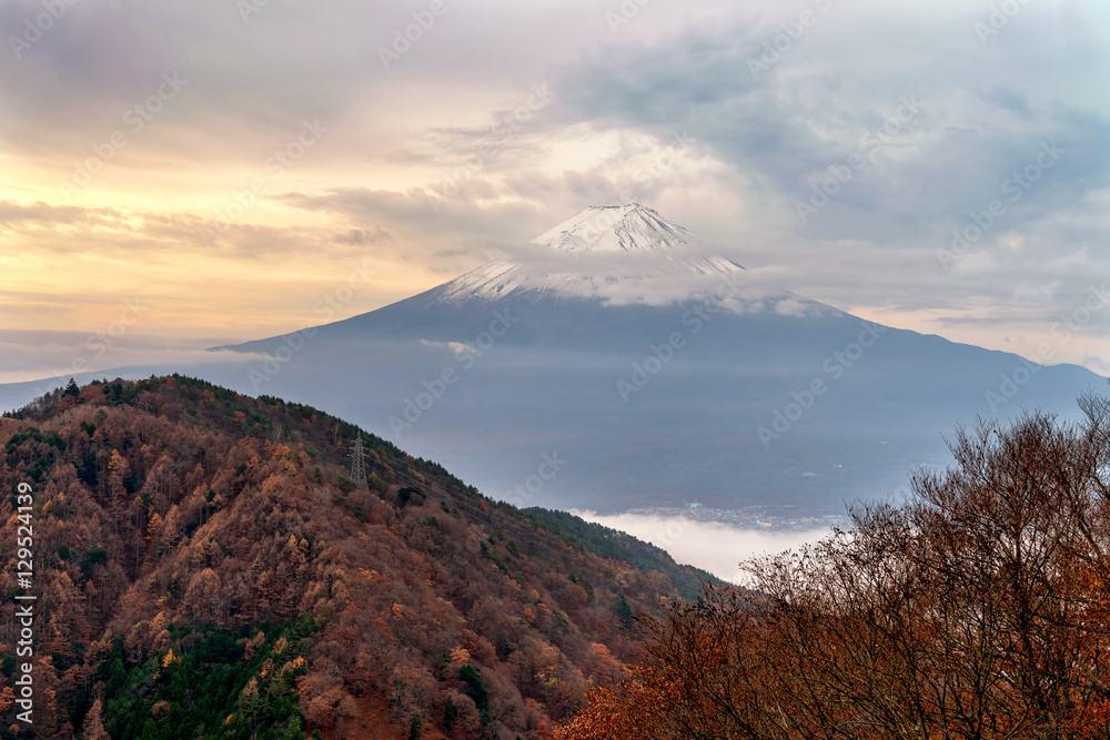 Mount Fuji in the mist - autumn season.