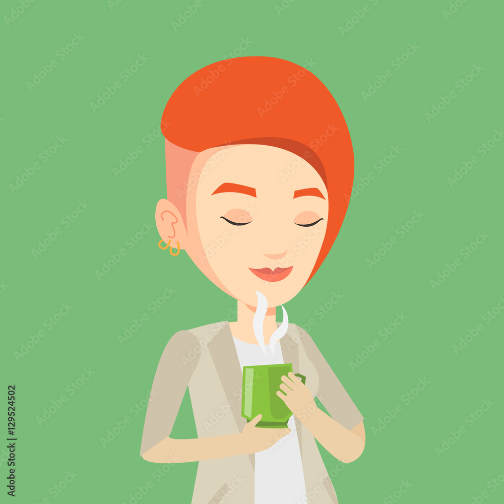Woman enjoying cup of coffee vector illustration Woman enjoying cup of coffee vector illustration