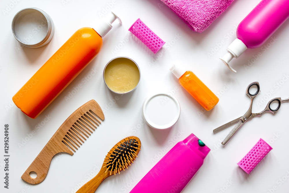 womens haircare spa in bottle on white background top view womens haircare spa in bottle on white background top view