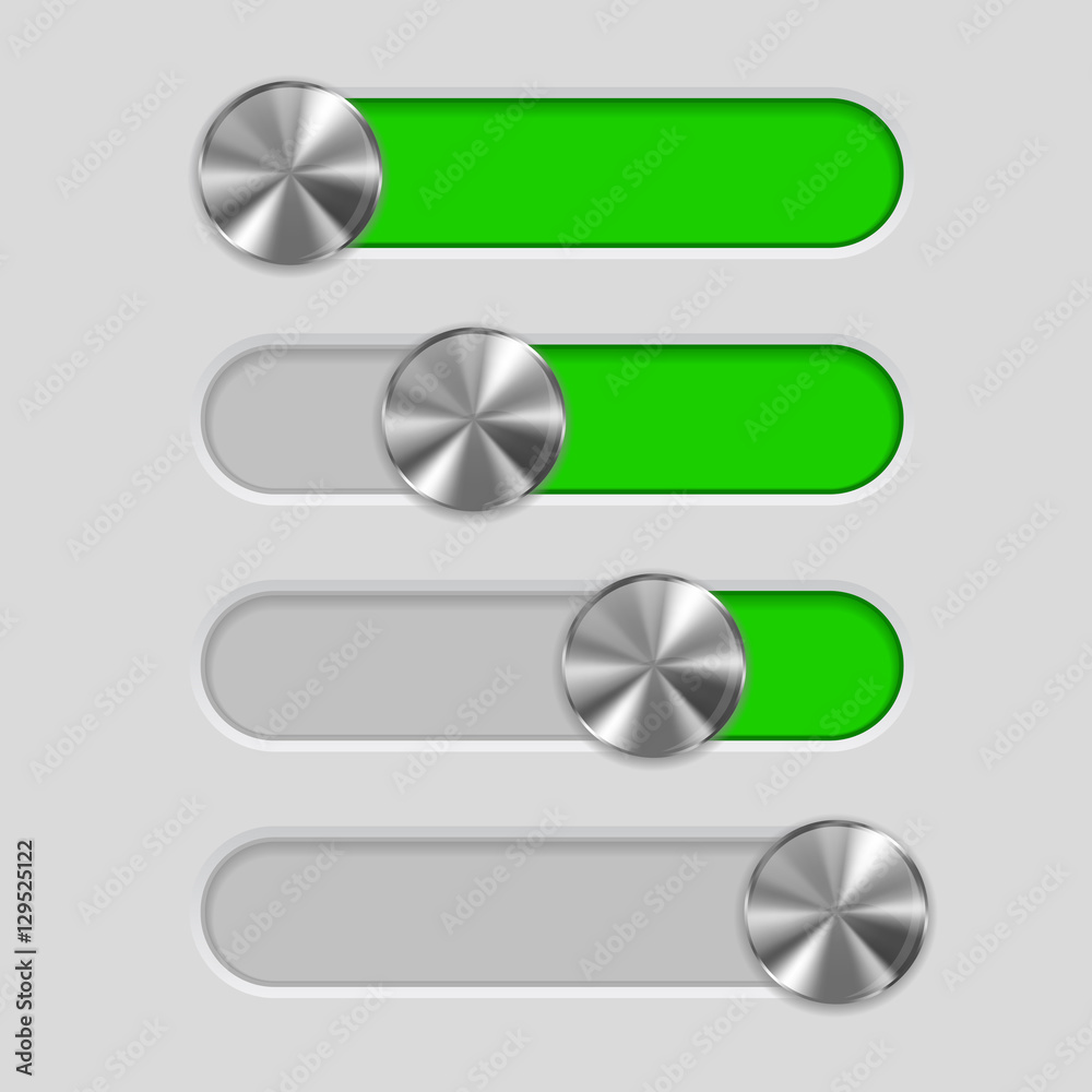 User interface slider. Metal button on green bar User interface slider. Metal button on green bar