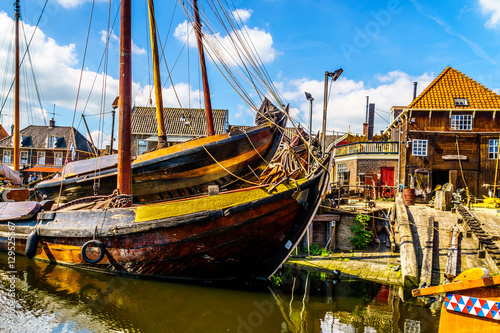 Traditional Dutch Botter Fishing Boats in the Harbor of the historic village of Spakenburg-Bunschoten. The village was once a major fishing center on the now dammed IJselmeer © hpbfotos