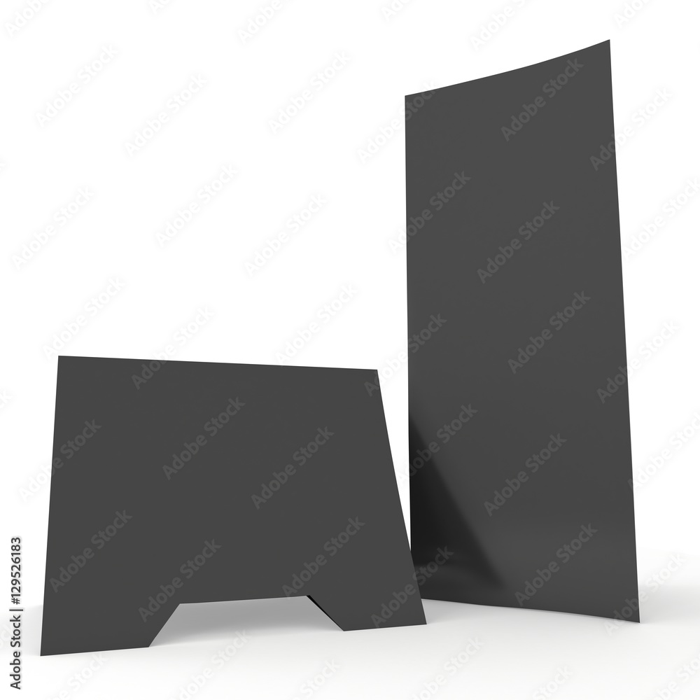 Blank paper triangle tent cards. 3d render illustration isolated. Table