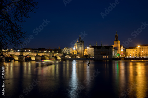 Night photo of Prague Charles Bridge and Powder tower © ArtushFoto