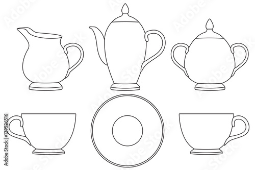 Tea set. Outline icons