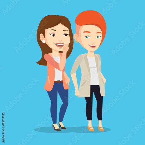 One woman whispering to another secret.