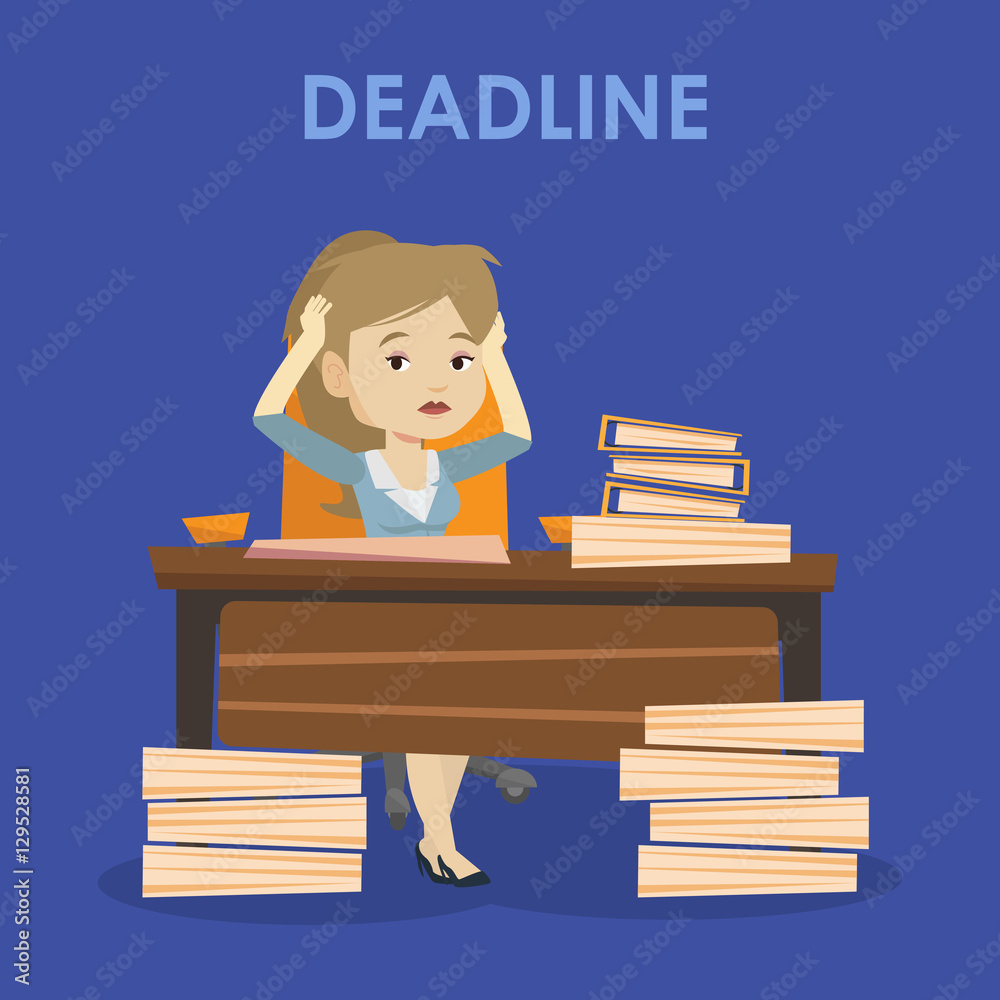 Business woman having problem with deadline.