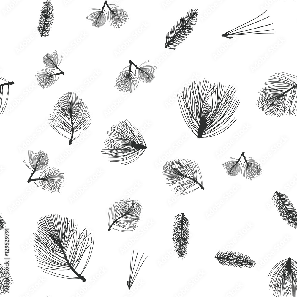 Winter pattern Christmas pattern. Hand drawn conifers: fir, larch, juniper, pine, spruce. Sketch vector illustration. Conifers branches, cones Winter pattern Christmas pattern. Hand drawn conifers: fir, larch, juniper, pine, spruce. Sketch vector illustration. Conifers branches, cones