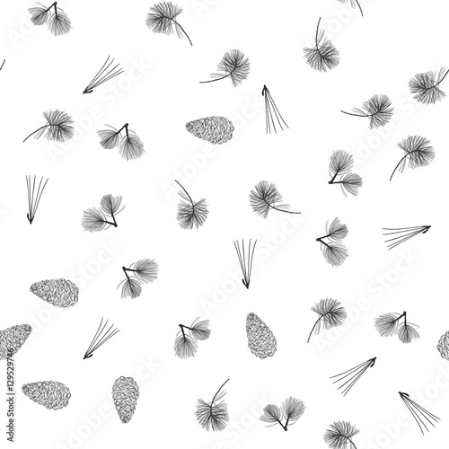 Winter pattern Christmas pattern. Hand drawn conifers: fir, larch, juniper, pine, spruce. Sketch vector illustration. Conifers branches, cones