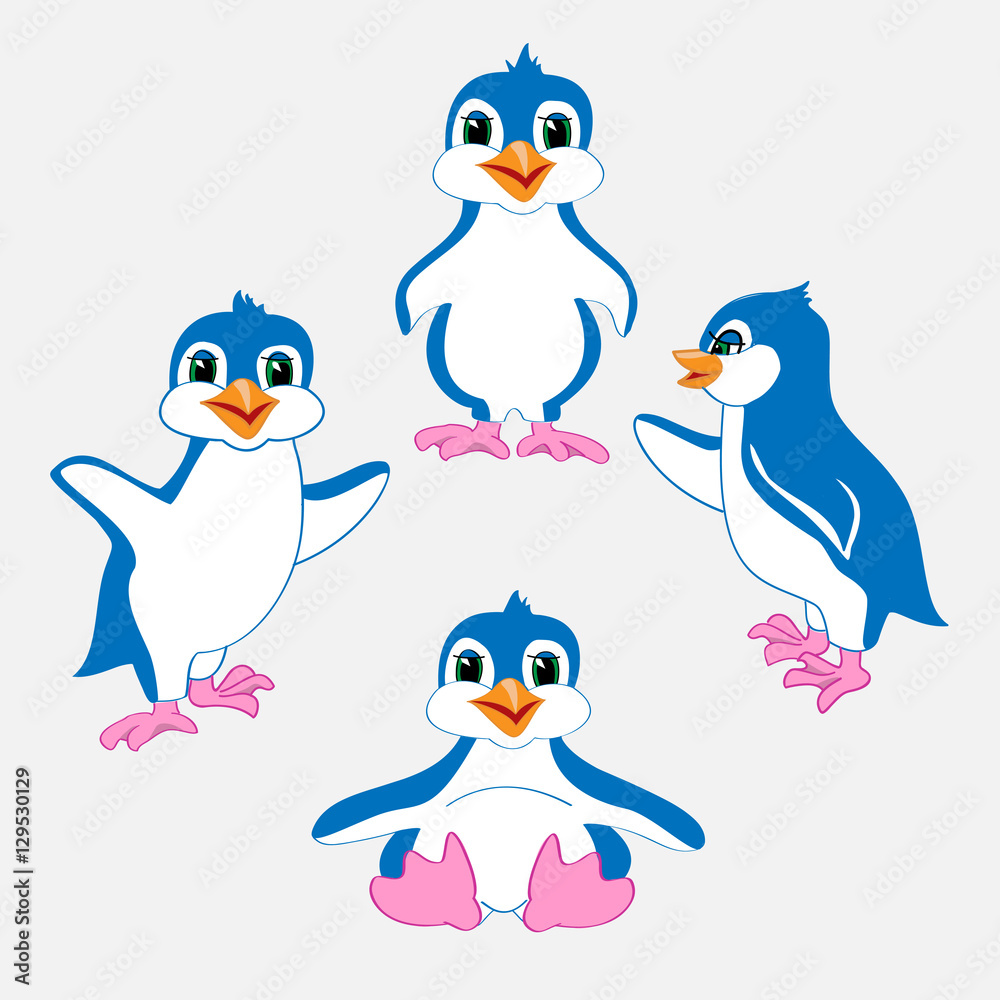 Obraz premium Cute penguin set cartoon vector illustration 