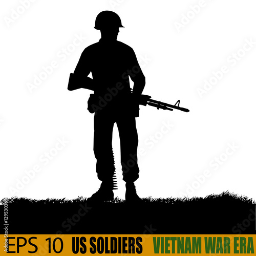 US soldier from Vietnam War era. Original silhouette
