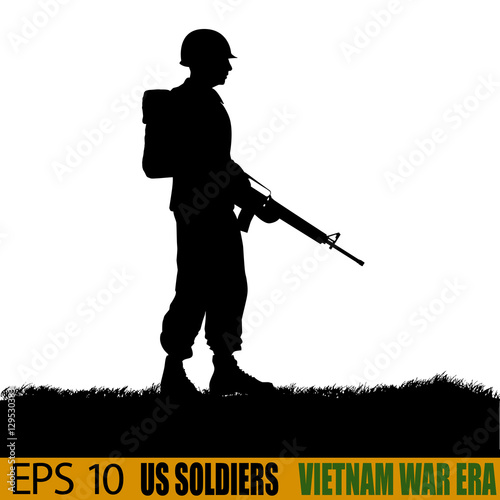 US soldier from Vietnam War era. Original silhouette

