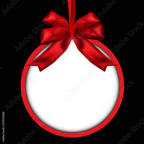 Ball Christmas paper card with red bow ribbon. Winter background. Vector illustration.