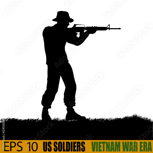 US soldier from Vietnam War era. Original silhouette 