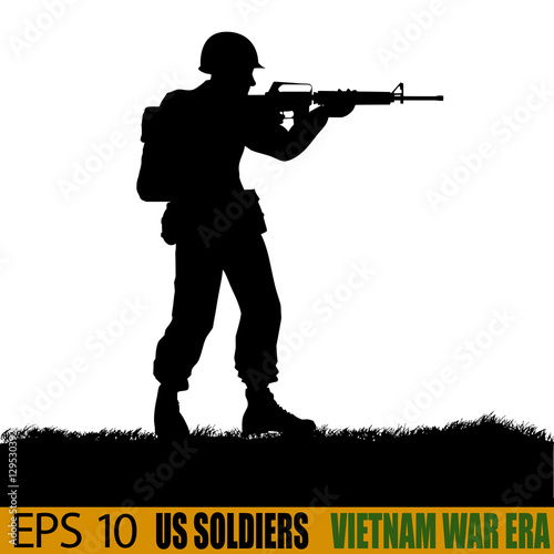 US soldier from Vietnam War era. Original silhouette 