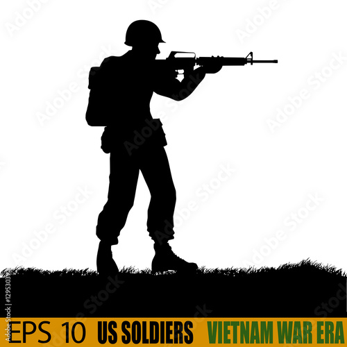 US soldier from Vietnam War era. Original silhouette
