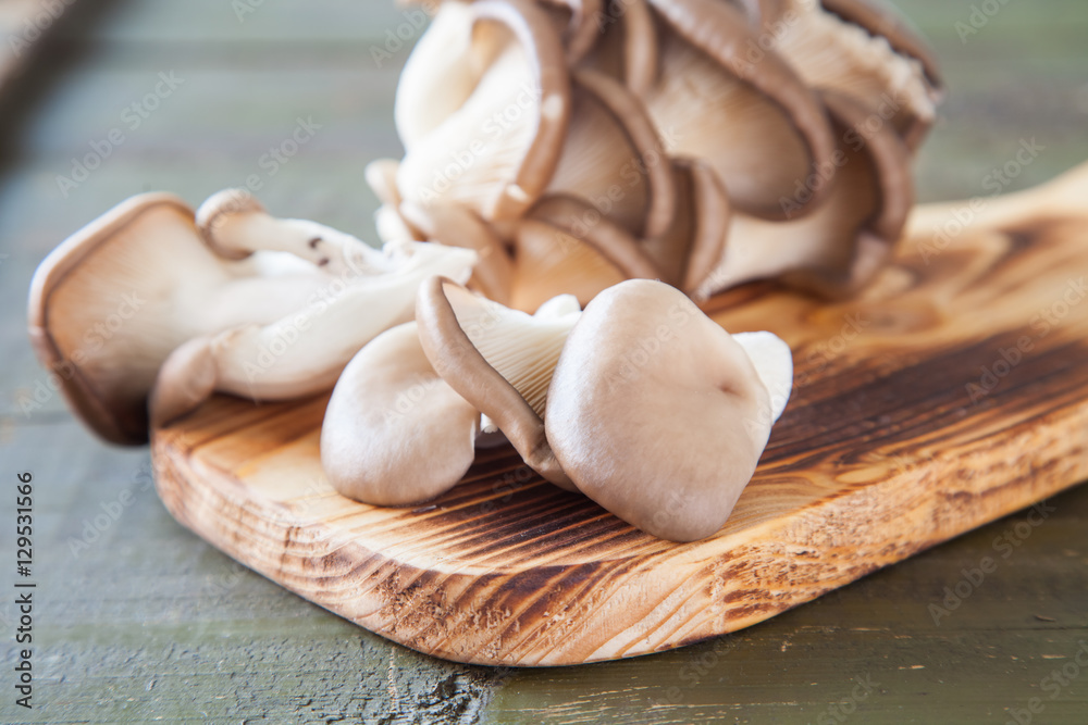 oyster mushroom mushroom on a table, selective focus