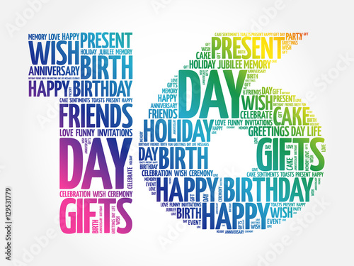 Happy 16th birthday word cloud collage concept