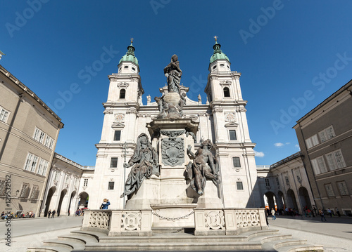 Cathedral of Saints Rupert and Vergilius and Marian column in Domplatz. Salzburg,  Austria photo