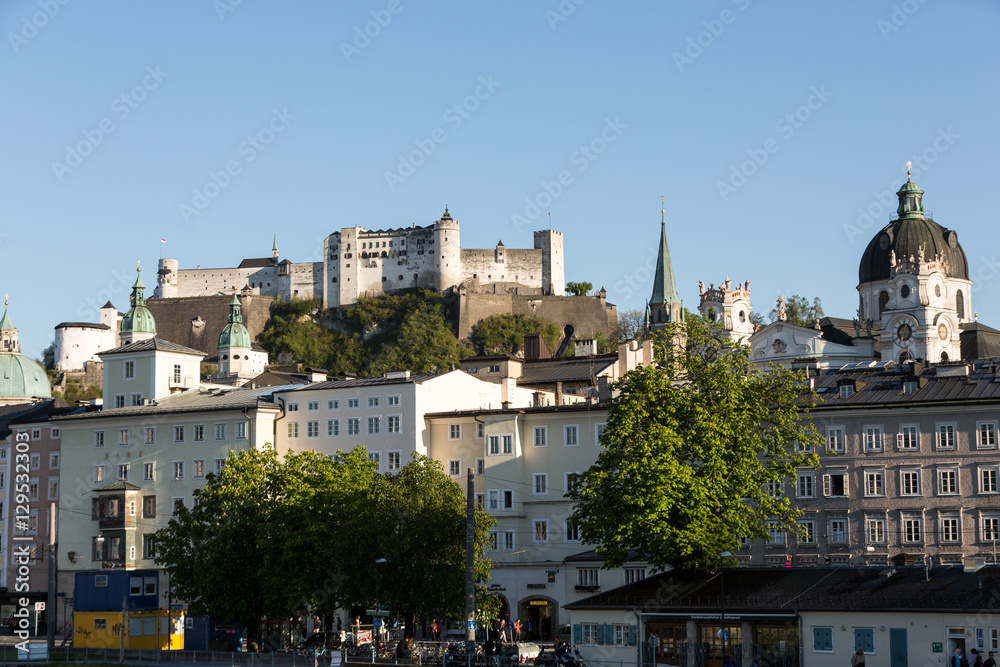 Old town and Fortress Hohensalzburg, beautiful medieval castle in Salzburg, Austria