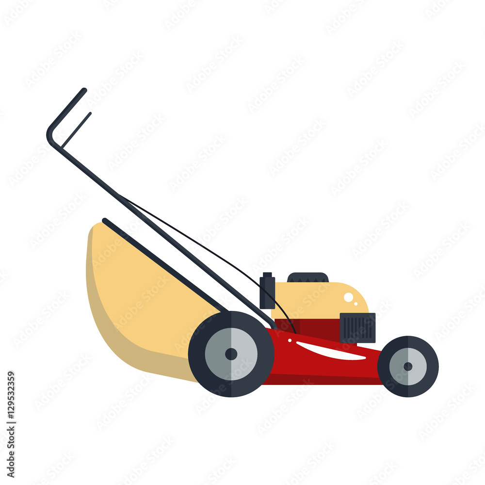 Lawn mower machine icon technology equipment tool isolated on white background, gardening grass-cutter groundworks- vector stock Lawn mower machine icon technology equipment tool isolated on white background, gardening grass-cutter groundworks- vector stock