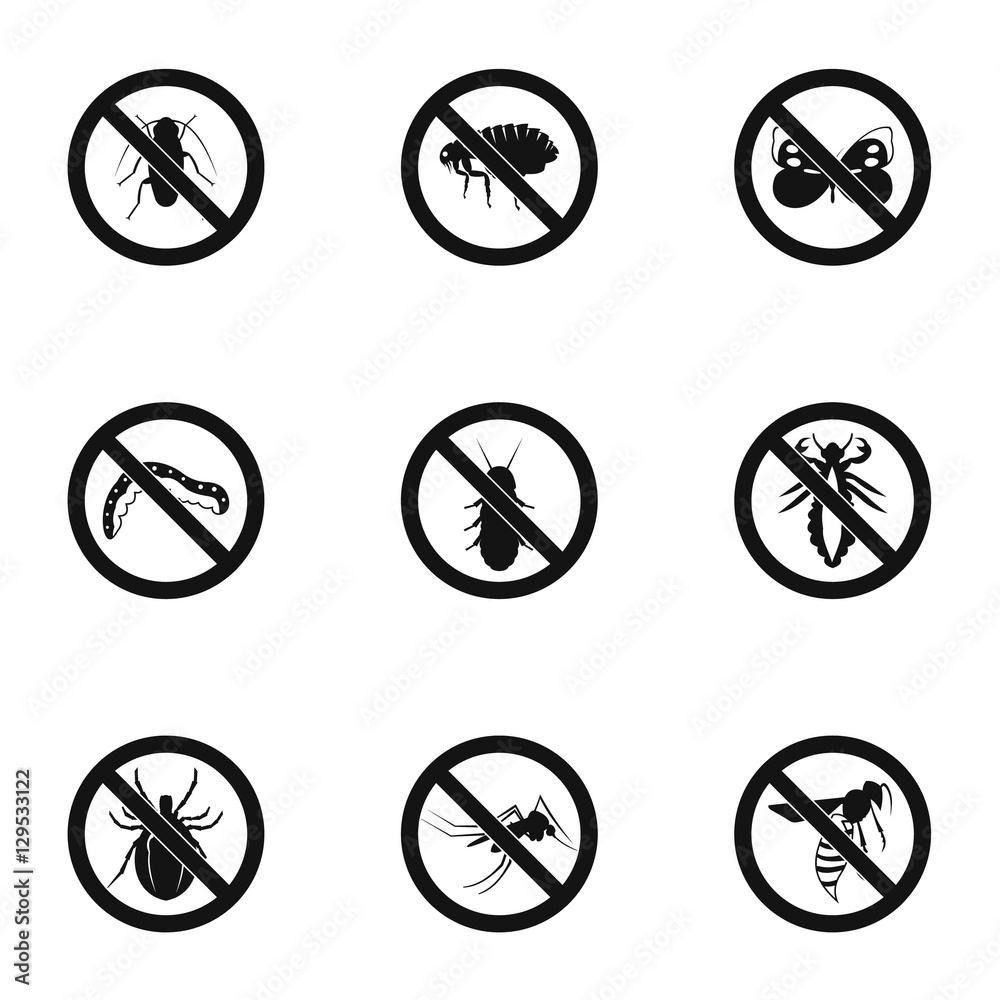 Prohibited insects icons set. Simple illustration of 9 prohibited insects vector icons for web Prohibited insects icons set. Simple illustration of 9 prohibited insects vector icons for web