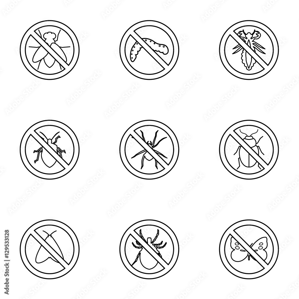 No insects icons set. Outline illustration of 9 no insects vector icons for web No insects icons set. Outline illustration of 9 no insects vector icons for web