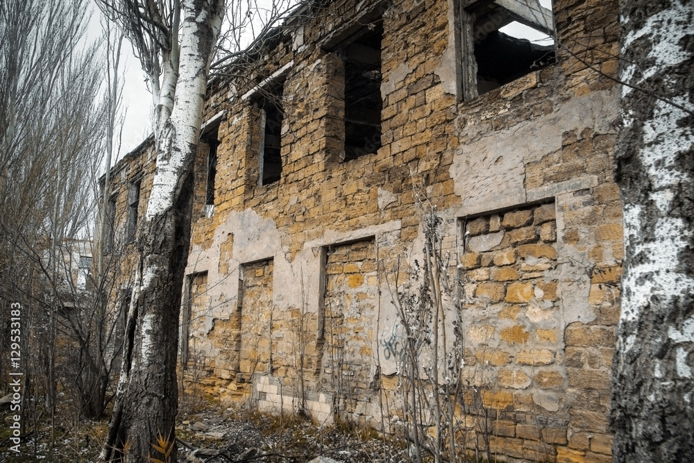 Ukraine, Odessa area destroyed factory. Ruins of the destroyed building or premises.