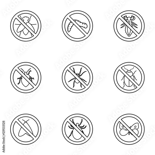 No insects icons set. Outline illustration of 9 no insects vector icons for web