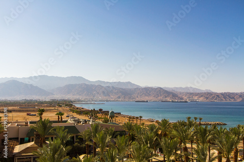 View on Aqaba sea port . Red Sea .