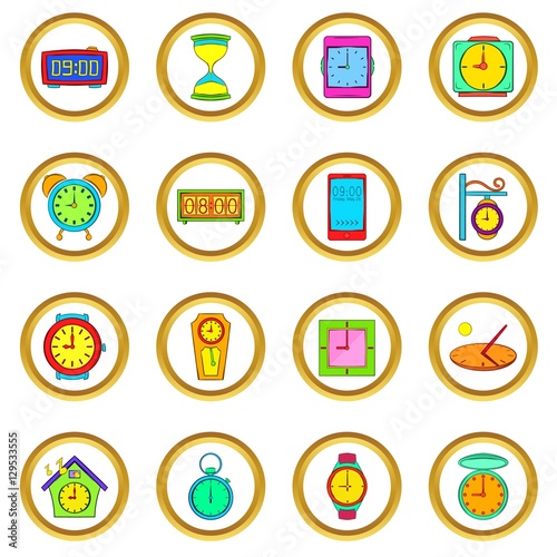 Time and Clock vector set in cartoon style isolated on white background