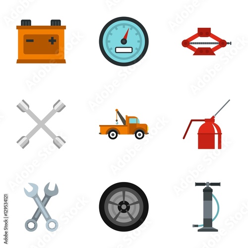 Garage icons set. Flat illustration of 9 garage vector icons for web