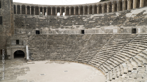Detail view of historical old ancient city of Aspendos amphitheater in Antalya.- TURKEY