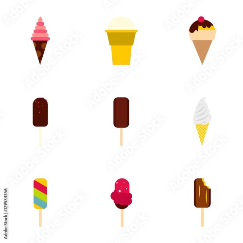 Cold sweets icons set. Flat illustration of 9 cold sweets vector icons for web