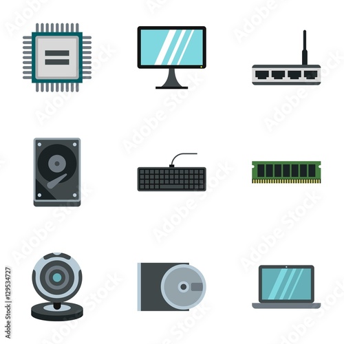 Computer setup icons set. Flat illustration of 9 computer setup vector icons for web