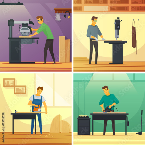 Woodworking Services 4 Flat Icons Square 