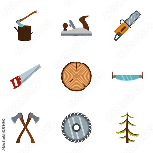 Sawing woods icons set. Flat illustration of 9 sawing woods vector icons for web