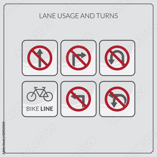 turn road sign icon set